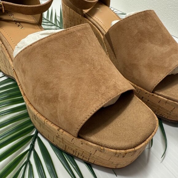 Lisa Vicky Shoes Womens Size 9 Cognac Kid Suede Platform Wedge Sandals LAUD-V - Picture 6 of 12